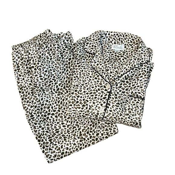 Vintage Charter Club Leopard Print Pajama Set Micro Fleece 2 Piece M - Picture 1 of 5
